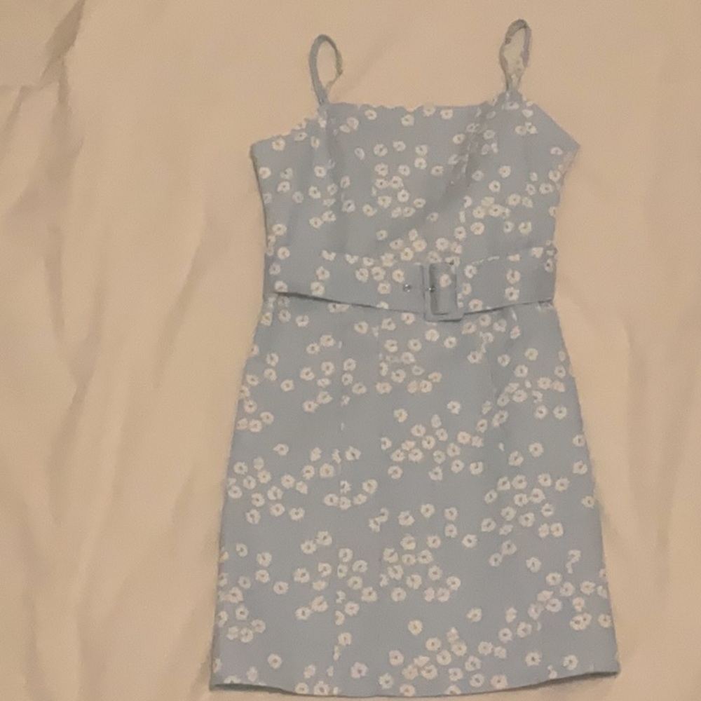 A Floral baby blue Zara dress never worn with tags attached